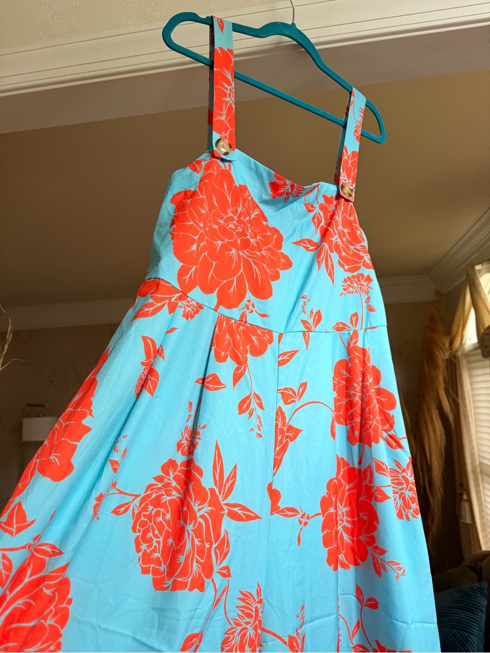 Bright Aqua Jumpsuit with Coral Floral Print